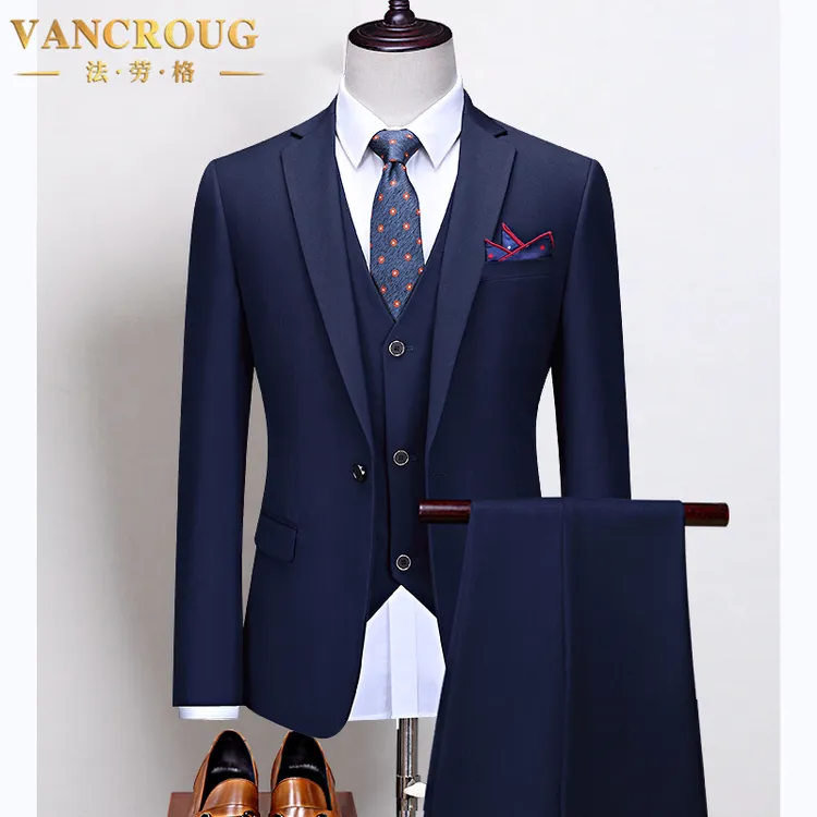 VANCROUG/法劳格西服套装男士高档修身x抗皱结婚礼服商务休闲西装