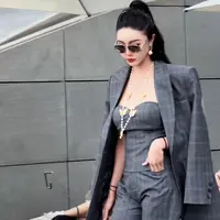 DUOMI【格林童话】灰格子抹胸短裤西服三件套TZ12414