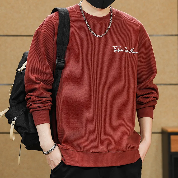 美式360g重磅复古卫衣男秋季宽松潮牌刺绣圆领上衣男士休闲体恤潮