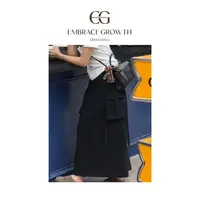 口袋工装裙/EMBRACE GROWTH/简约小众半裙秋冬不规则腰头 24C4170