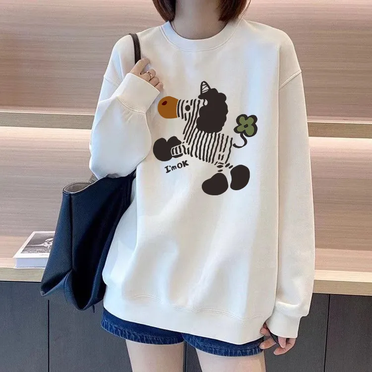 春秋创意独角兽加绒打底加厚情侣长袖圆领女童女学生卫衣印花