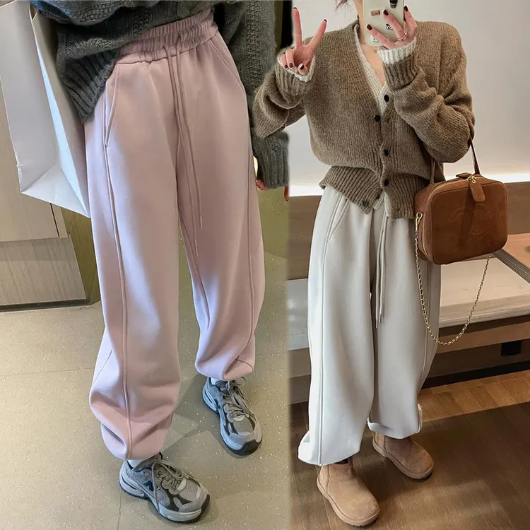 女裤秋冬款加绒卫裤2025新款韩版加厚束脚裤宽松运动保暖休闲裤子
