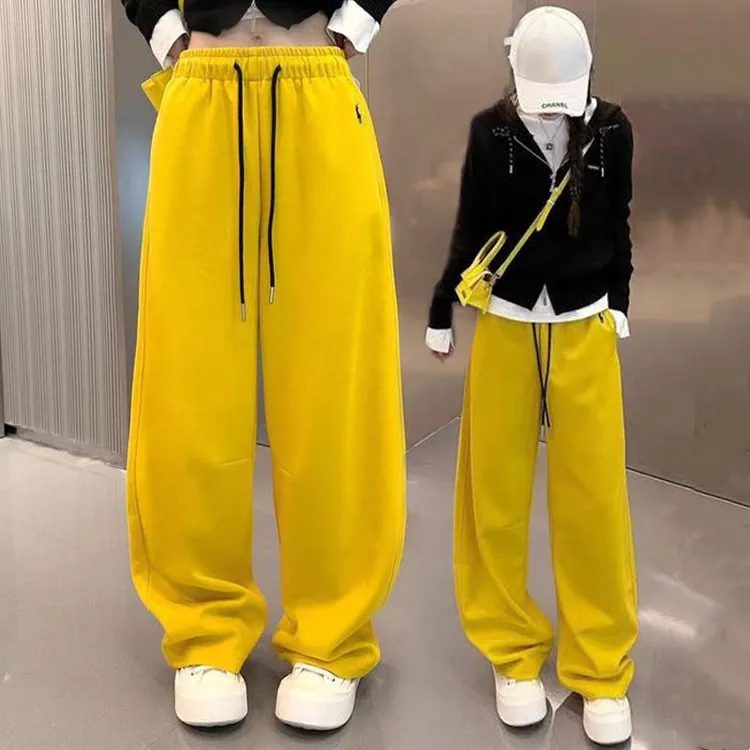 休闲裤女款爆款2025新款小马刺绣撞色抽绳卫裤阔腿宽松显瘦弯刀裤