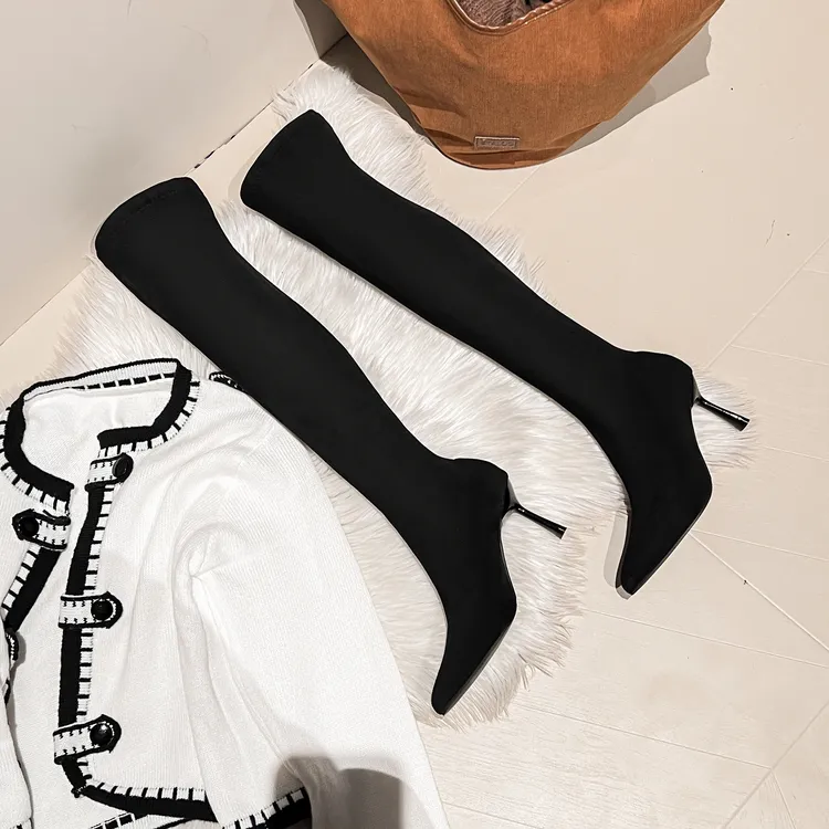 sendijia/森迪加显瘦过膝长靴2025尖头细跟弹力瘦瘦靴不掉筒百搭