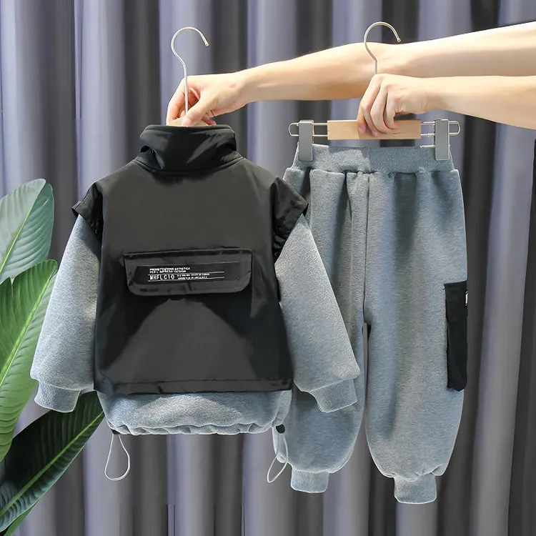 男童秋冬装加绒加厚套装痞帅新款儿童秋装洋气潮童装帅气男孩衣服