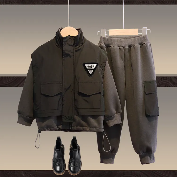 男童秋冬装套装时髦2025童装洋气冬季儿童男孩新款运动加绒潮