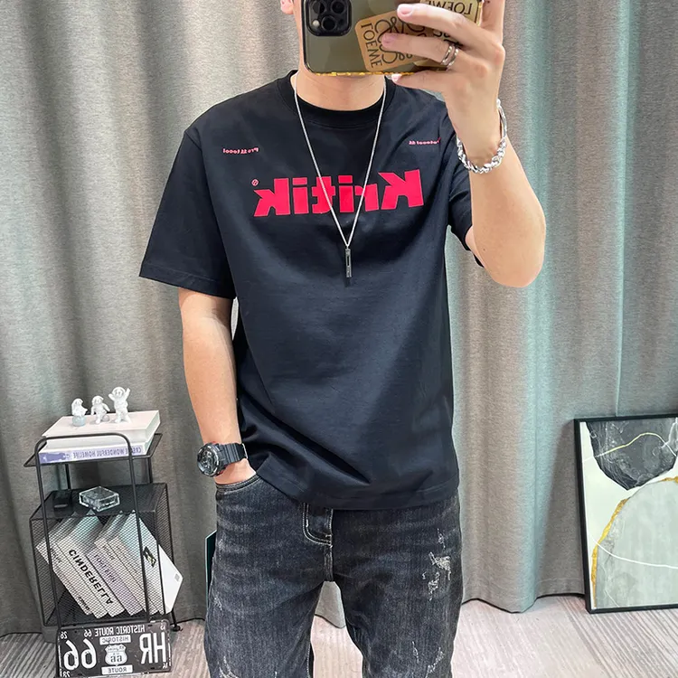 2024新款夏季男士重磅纯棉t恤男短袖时尚字母印花简约体恤衫上衣