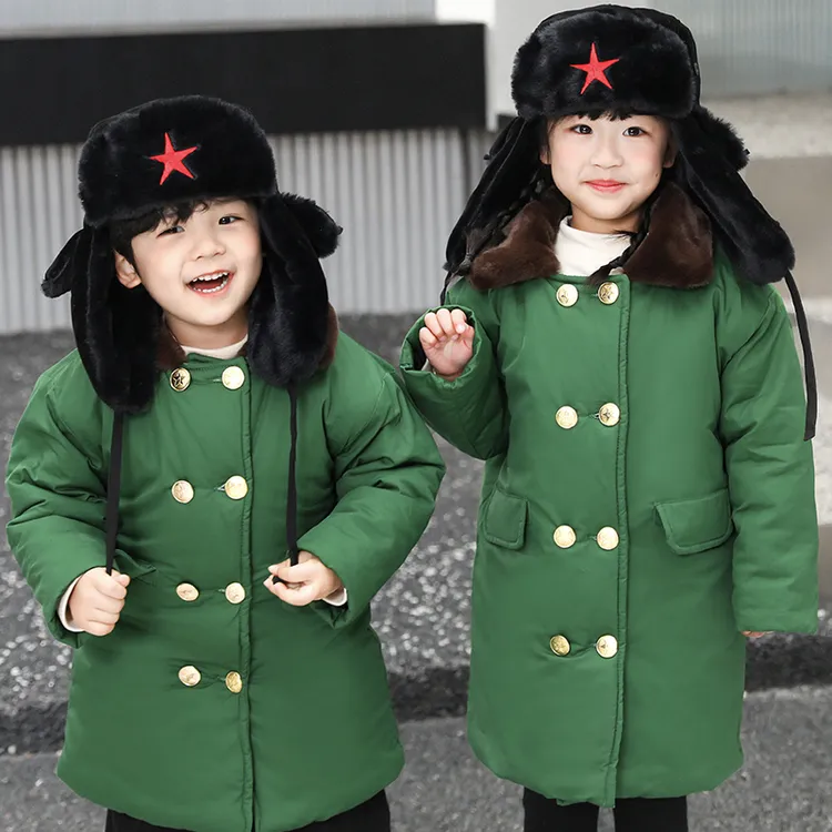 男女童军大衣冬季宝宝加绒加厚保暖棉袄冬中小童防寒棉外套中长款