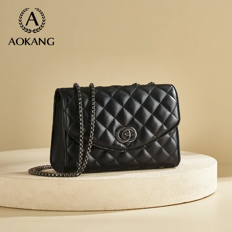 奥康2026新款小方包时尚单肩链条包斜挎真皮百搭黑色小香风菱格包