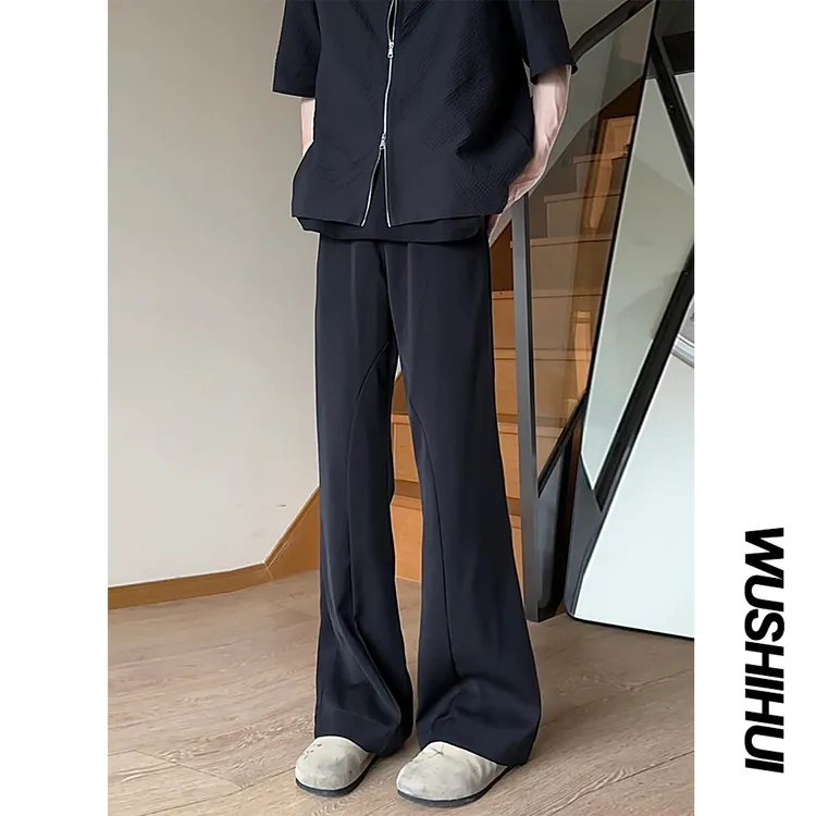 夏季517版型休闲西裤男冰丝垂感微喇叭长裤宽松显瘦黑色西装裤子