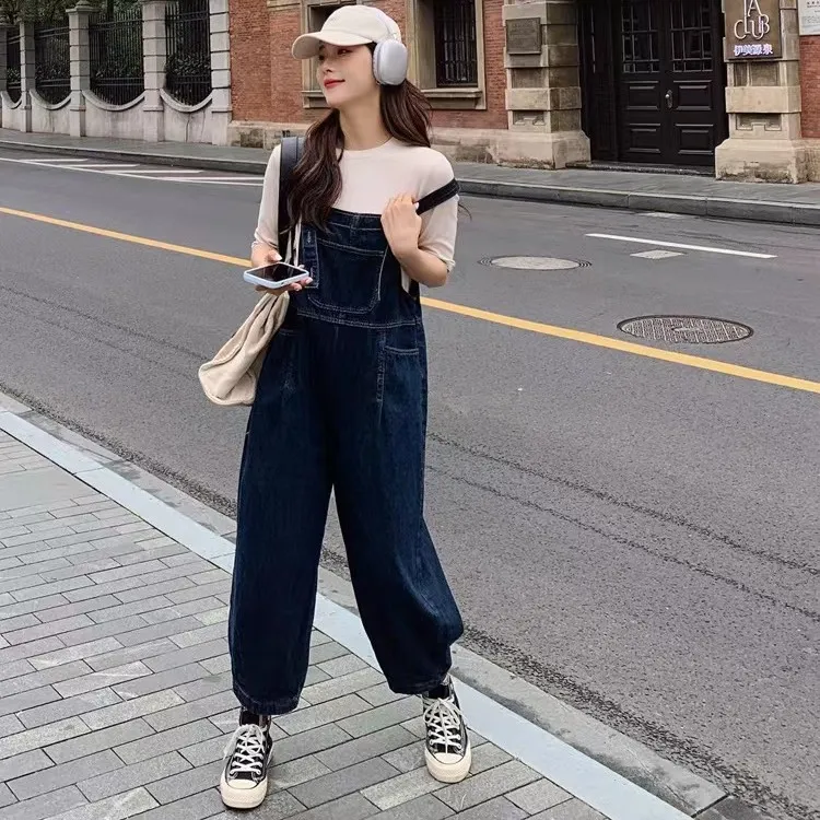 2024秋季新款牛仔背带裤女小个子九分宽松显瘦吊带连体裤