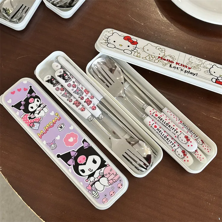 套装筷子不锈钢勺子套盒ins高颜值餐具三件套收纳盒叉子学生筷勺