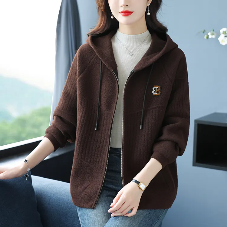 连帽羊毛呢外套女秋冬新款爆款中年妈妈洋气休闲宽松时尚拉链上衣