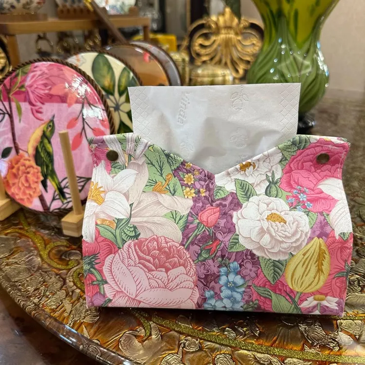 【新疆包邮】新款油画花朵皮革纸巾盒客厅抽纸盒家用酒店创意纸抽