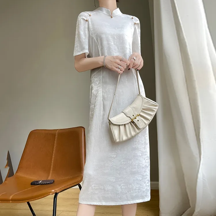 新中式旗袍连衣裙时尚中国风旗袍显瘦短款夏季复古春夏提花民国风