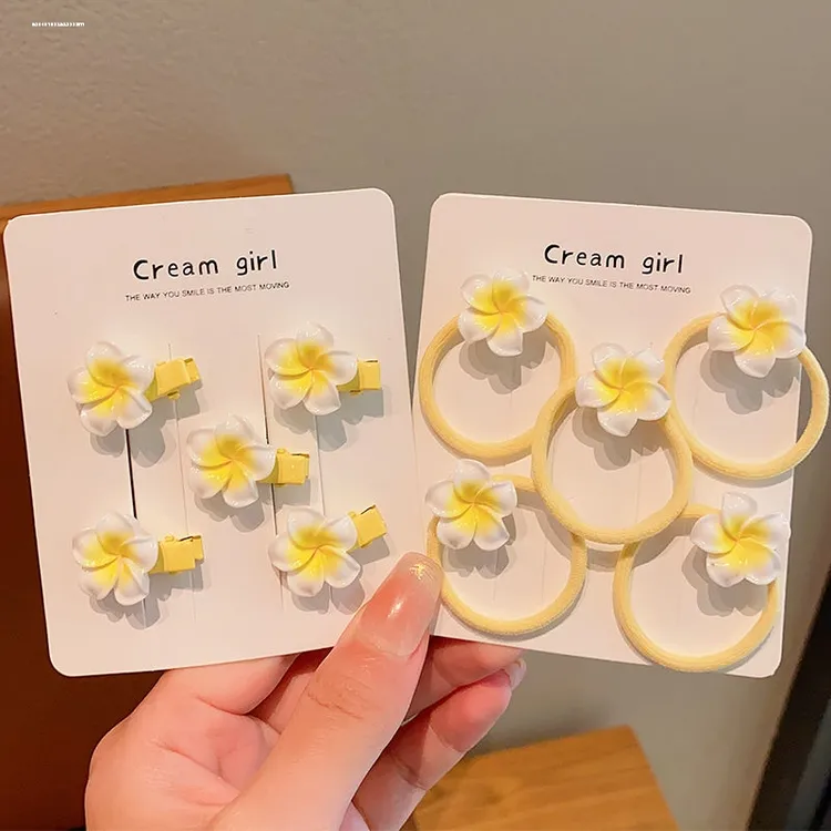 可爱BB百搭高弹力度假风发饰推荐儿童发夹春夏季鸡蛋花头饰日韩