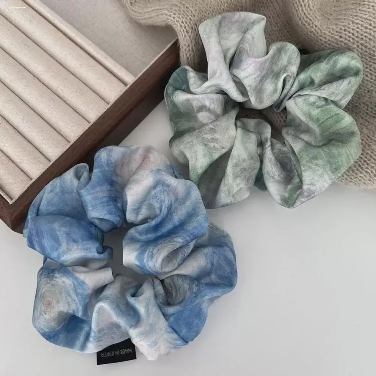 法式复古唯美油画莫奈渐变色晕染大肠发圈森系仙美马尾扎发发绳