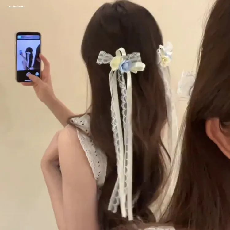 飘带鸭嘴夹蕾丝发夹发卡蝴蝶结夹子春季气质仙女刘海夹甜美后脑勺