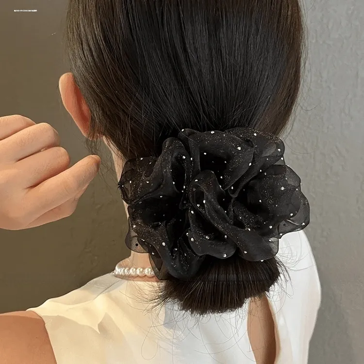 欧根纱发圈温柔质感气质蓬松通勤少女时尚搭配ins设计百搭小众