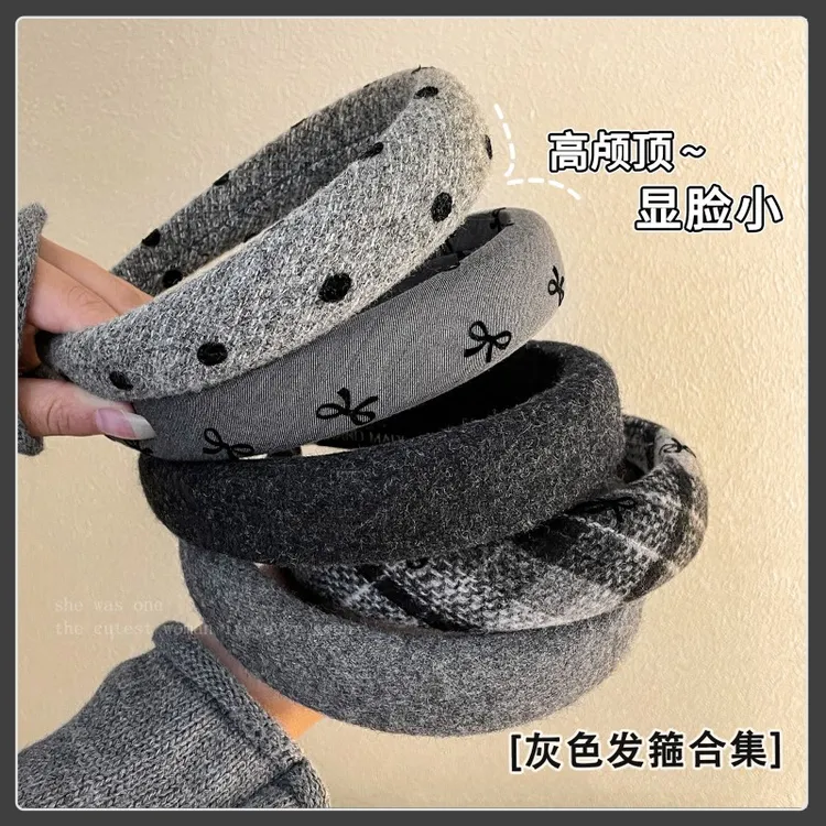 格雷系灰色毛绒宽边发箍女款秋冬高颅顶百搭头饰2025新款洗脸头箍