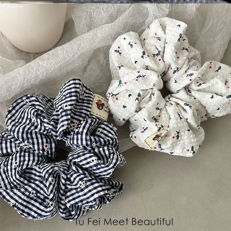 文艺小花马尾田园春夏季气质bm布艺耐用发饰格纹发圈清冷百搭清新