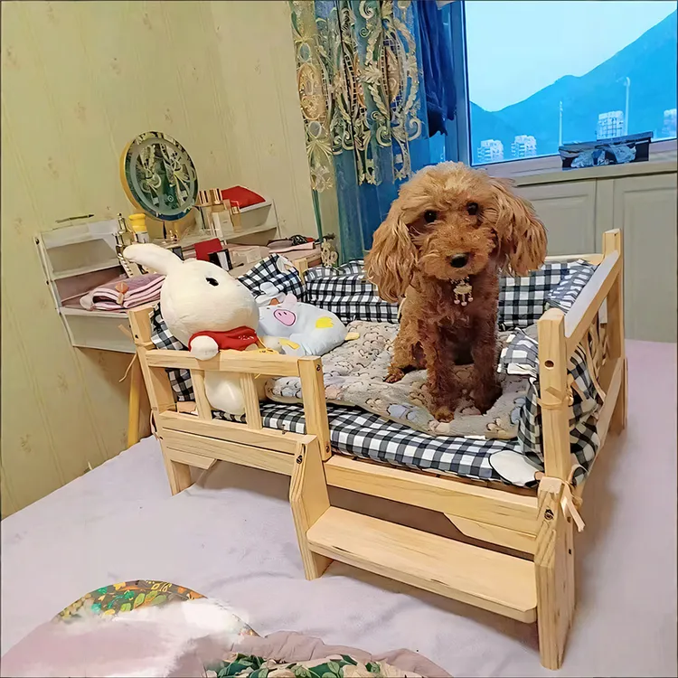 狗狗窝宠物床狗床泰迪窝猫咪窝柯基床法牛窝金毛床比熊床实木松