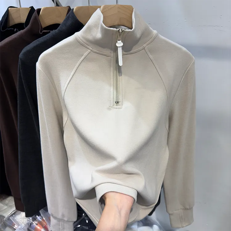 欧货2025年新款半拉链立领柔软双面德绒卫衣女秋冬加厚打底衫上衣