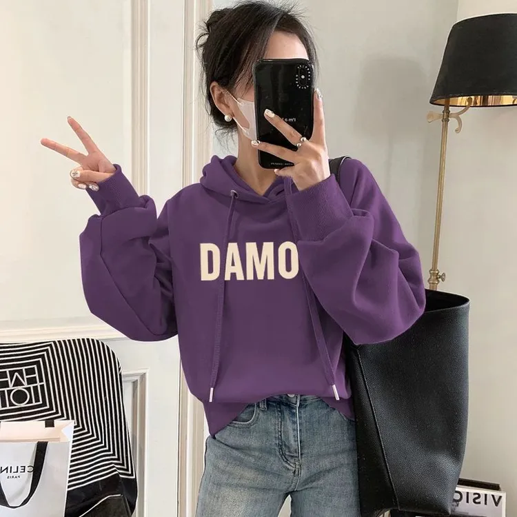 设计感小众秋冬新款2024加绒加厚套头连帽卫衣女短款宽松韩版外套