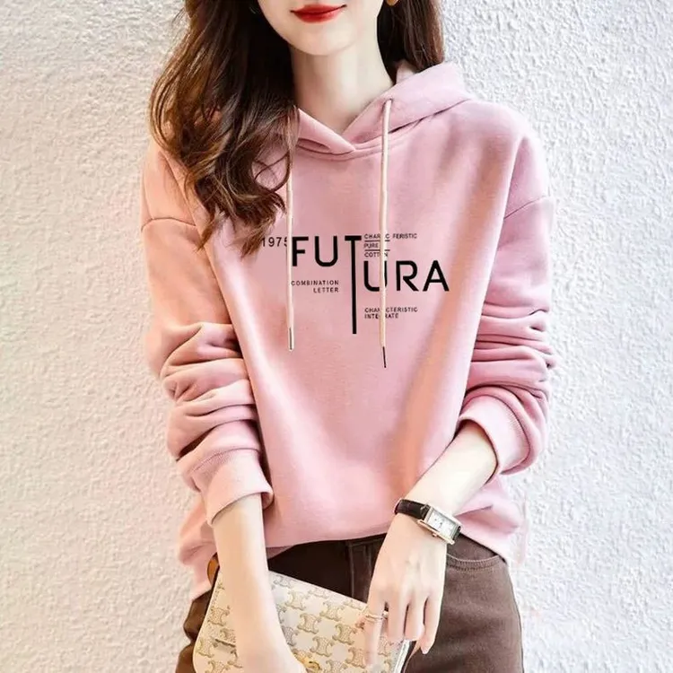 设计感小众秋冬新款2024加绒加厚套头连帽卫衣女短款宽松韩版外套