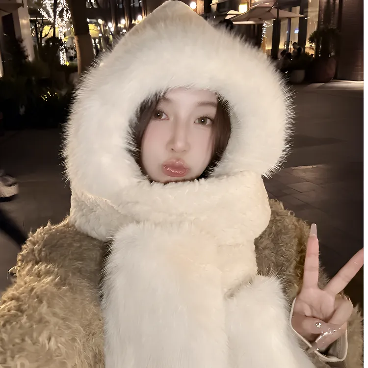 冬季保暖帽女帽子围巾一体保暖三件套ins潮流韩版冬天加厚防寒帽