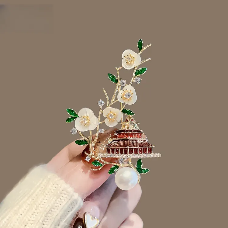 合金胸针 国风复古森系阁楼花朵胸针 优雅精致旗袍大衣熊海百搭款