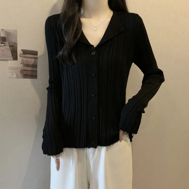 实拍 大码女装胖mm秋装新款韩版休闲针织衫显瘦百搭西装领上衣潮