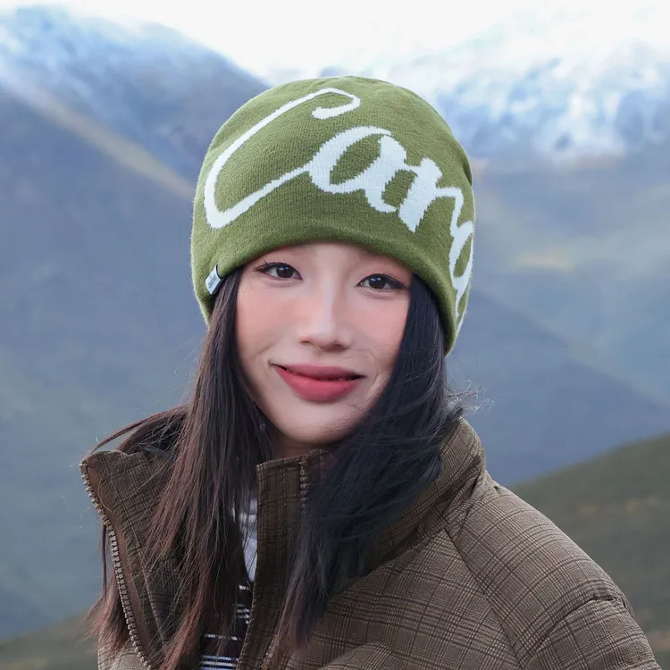 [THE HOBOO] 户外登山字母冷帽女秋冬提花针织帽男防寒保暖毛线帽