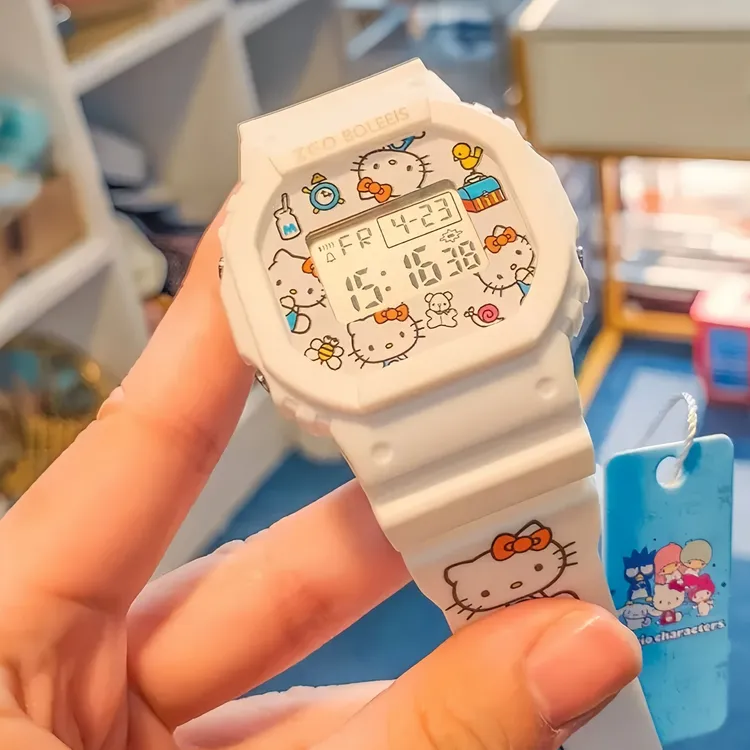 正港三丽鸥潮流HelloKitty小方块女孩in初高中学生防水儿童电子表
