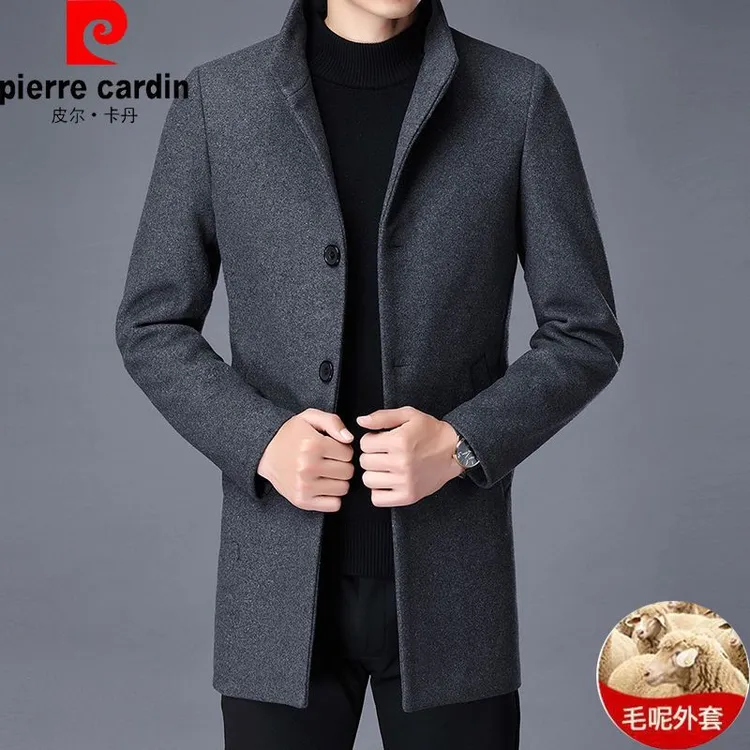 皮尔卡丹毛呢大衣男中长款秋冬羊毛呢子加厚外套商务休闲男装风衣