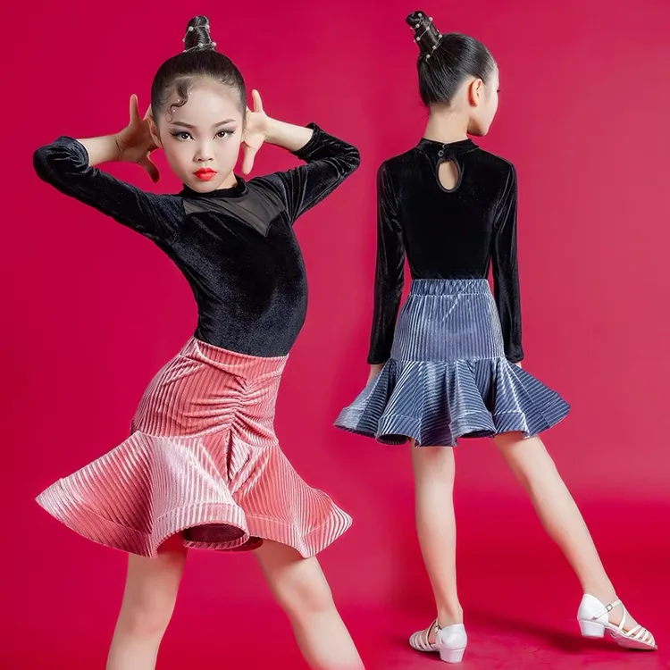 儿童拉丁舞比赛规定服秋冬长袖练功服女童专业舞蹈服