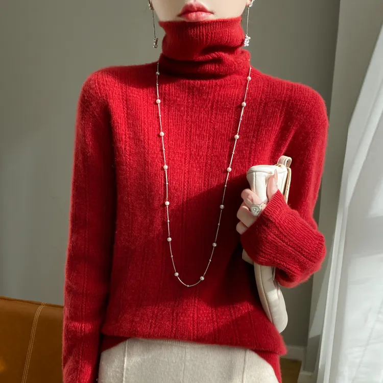 针织衫女堆堆领打底衫内搭秋冬洋气毛衣2023新款高级感高翻领毛衣
