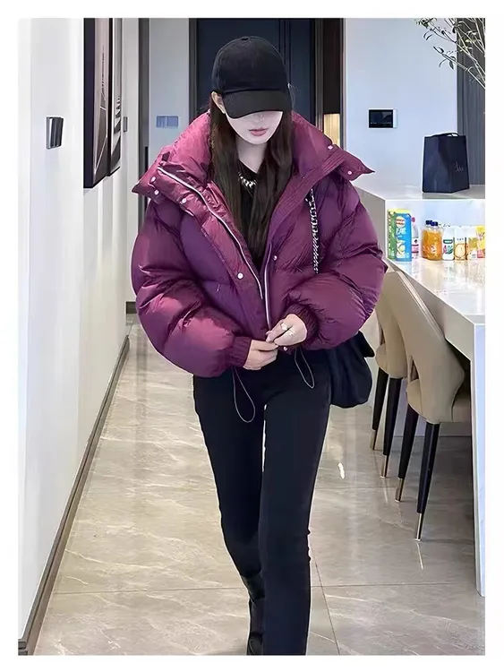 2023新款韩版时尚小个子羽绒服女士冬季短款保暖休闲宽松连帽外套