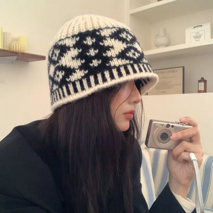 韩版菱形格针织冷帽女秋冬季保暖防寒帽子2025时尚复古洋气毛线帽
