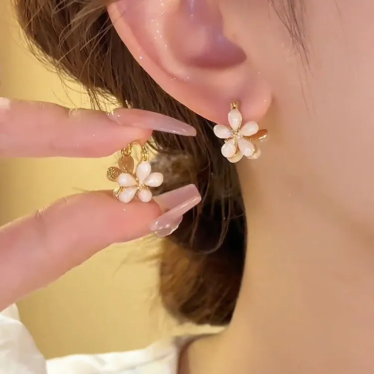 铜合金树脂耳饰 复古双面花朵耳扣耳环高级感小众设计感精致耳饰