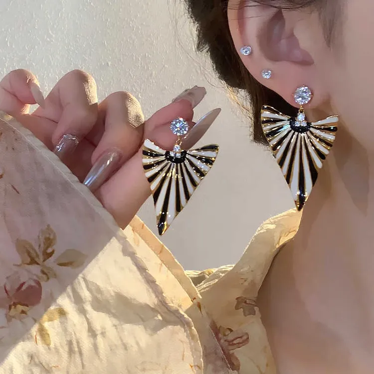 铜合金合成锆石耳饰 欧美风时尚个性轻奢撞色耳环小众高级感耳饰