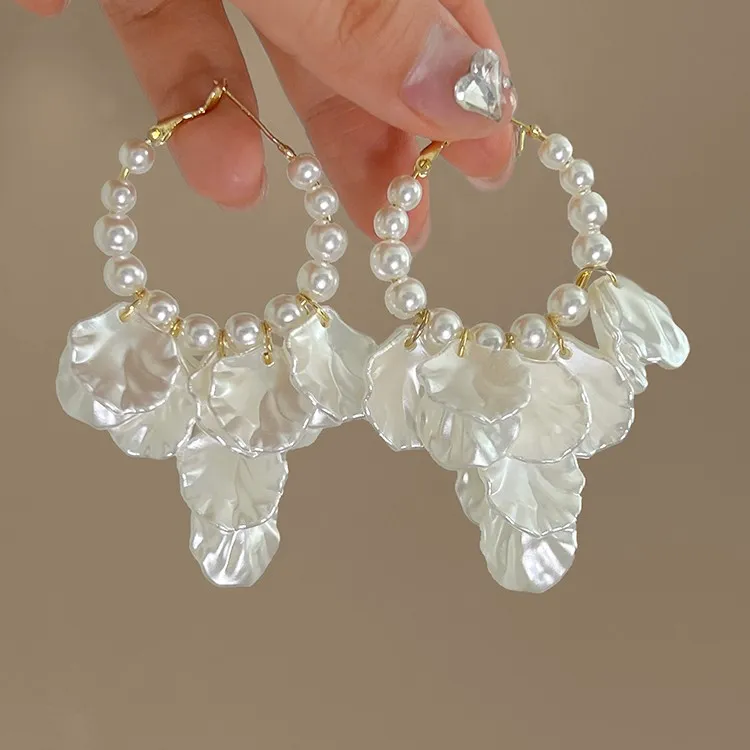 铜合金耳饰 花瓣流苏耳环女轻奢小众高级感耳钉超仙气质长款耳饰