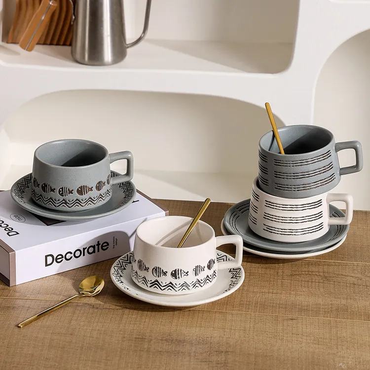 欧式陶瓷咖啡杯碟精致网红高档复古创意家用马克杯轻奢简约情侣杯