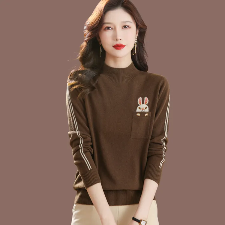 100纯羊毛衫女士毛衣秋冬2023新款短款妈妈装百搭洋气针织打底衫