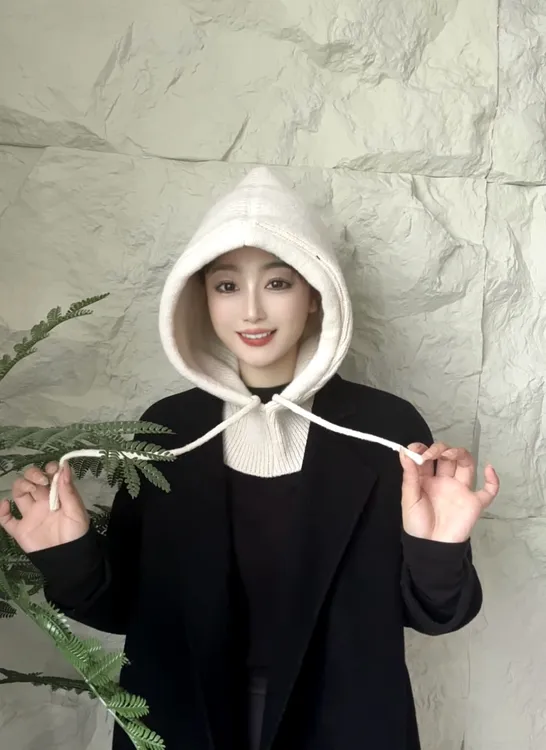 秋冬保暖混纺针织连脖帽子围脖一体女秋冬季加厚韩版巴拉克拉法帽