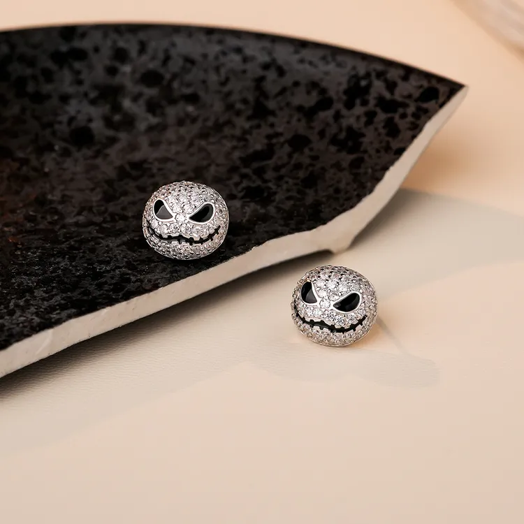 925银耳饰 小恶魔可爱骷髅镶锆石耳钉 纯银气质小众轻奢百搭时尚