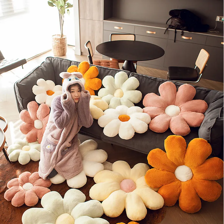 雏菊太阳花朵抱枕客厅沙发ins靠枕床飘窗办公坐垫手工填充白色