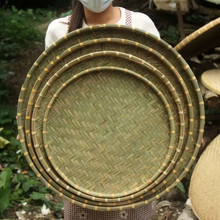 竹簸箕竹筛子手工竹编制品竹匾晒干货农家大号圆簸箕家用晾晒筐