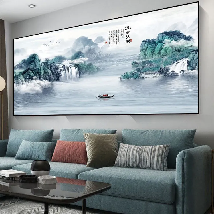 客厅沙发背景墙山水画国画书房办公室装饰画中式江山风景自粘画
