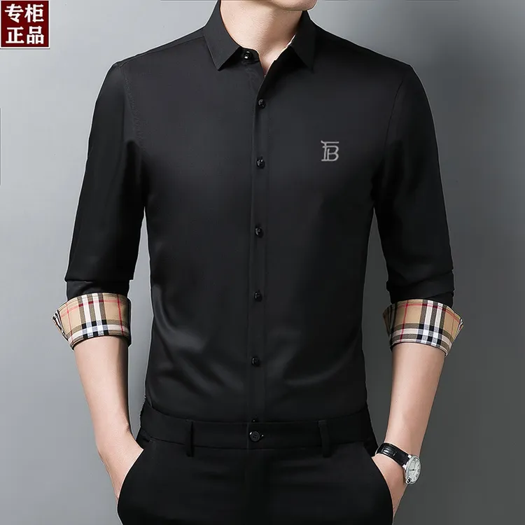 欧洲轻奢【专柜正品】新款长袖衬衫薄款男秋季商务休闲无痕修身衬衣